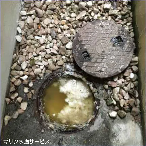 マンホールから汚水が溢れている